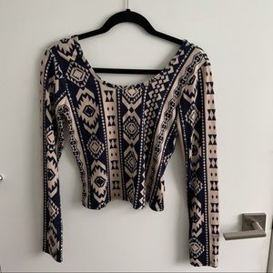 LA Hearts Aztec Print Long Sleeve Crop Top